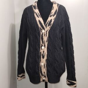 Cato Black and Tan Patterned Cardigan Sweater